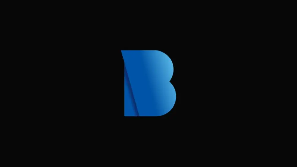 The simple BioWare blue B logo on a black background.