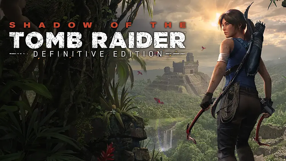 Art with Lara Croft in a jungle temple for Shadow of the Tomb Raider: Definitive Edition.