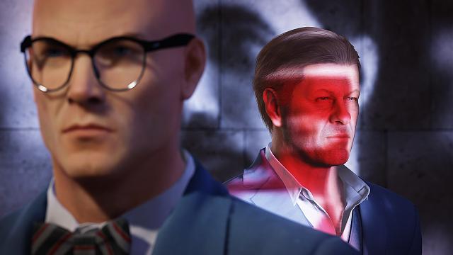 Sean Bean and nerdy Agent 47 in Hitman 2