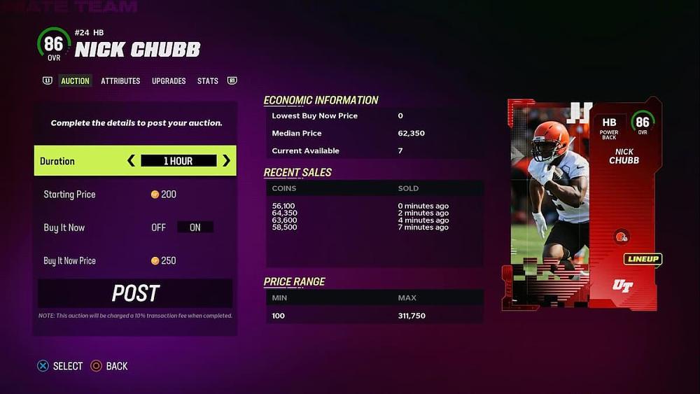 Madden NFL 23 quick sells and auctions