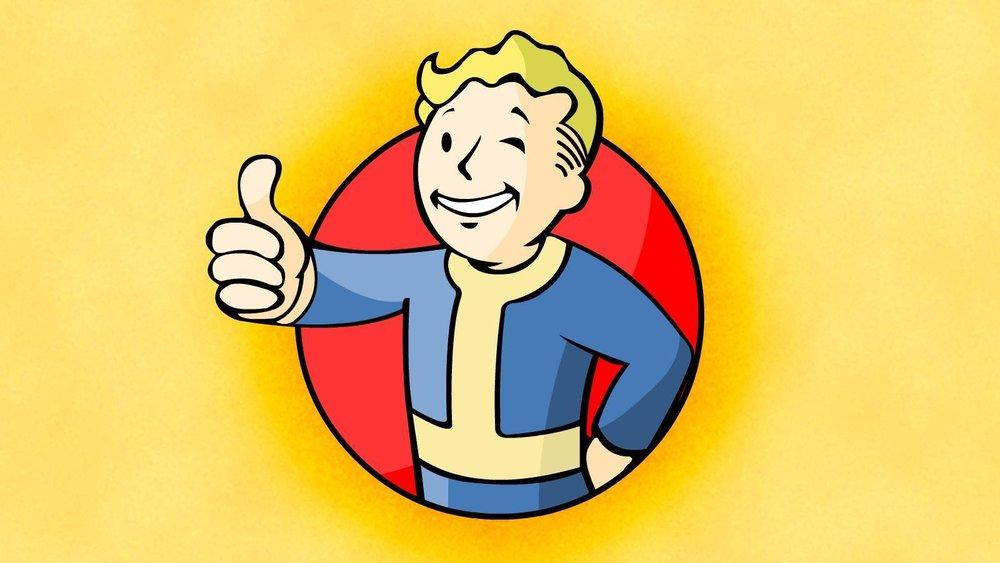 Vault Boy from the Fallout franchise giving a thumbs up over a yellow background