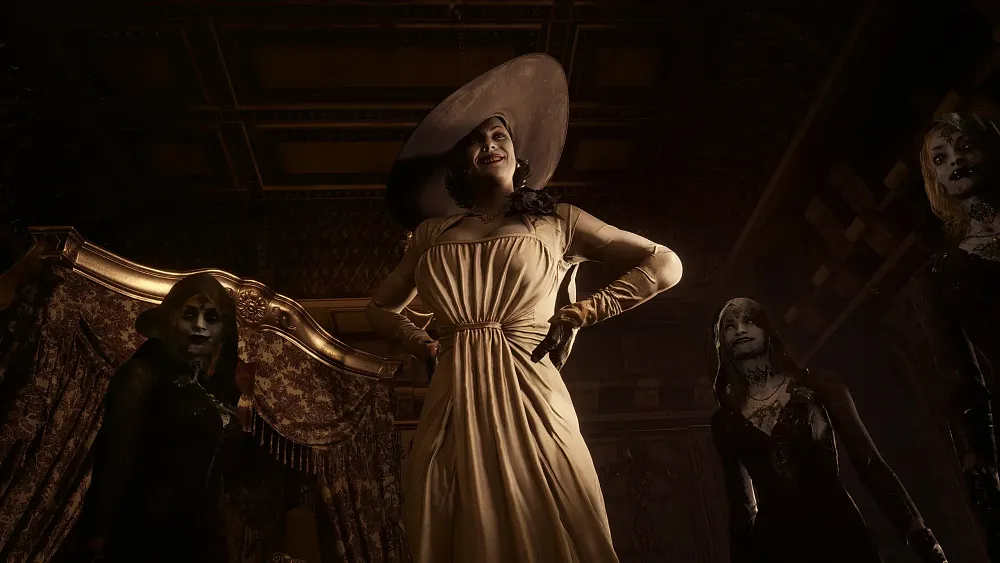 Screenshot showing a very tall vampire woman and her three shorter sisters