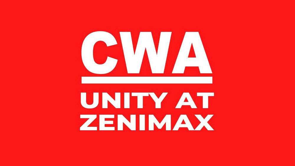 White words on a red background. The text reads "CWA - Unity at Zenimax"
