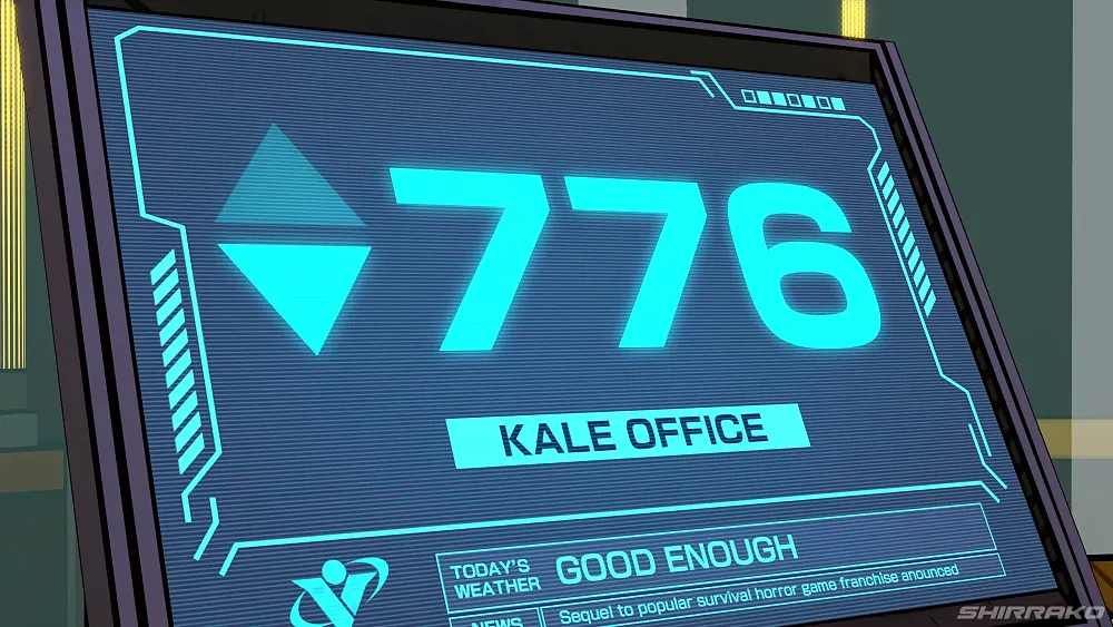 Text on a screen that reads 776 Kale Office. At the bottom it reads Today's Weather Good Enough. Below that it says News Sequel to popular survival horror game franchise announced
