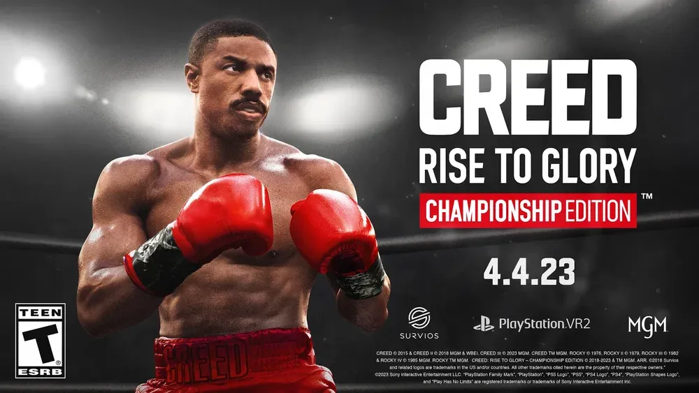 Key art for Creed: Rise to Glory - Championship Edition. A boxer stands ready to fight in the ring.
