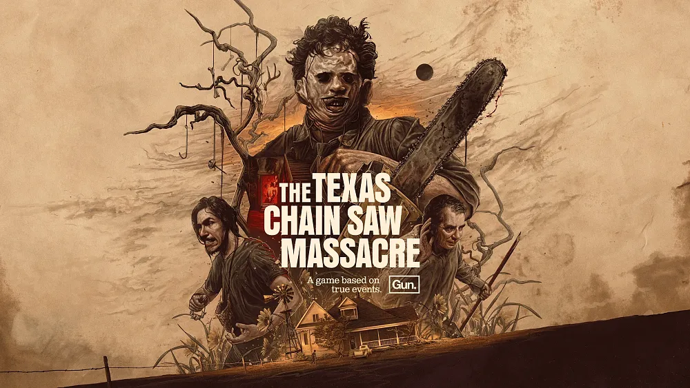 Artwork for a game showing a collage of hillbilly murders with weapons and scary masks.