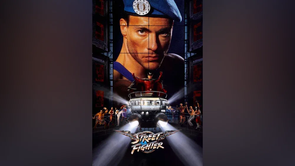 Box art for Street Fighter the Movie starring Jean-Claude Van Damme, Raul Julia, and a bunch of other actors looking like a plethora of video game fighting characters.