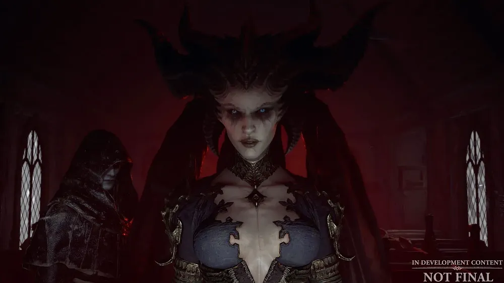 Screenshot from Diablo 4 showing a demon woman.