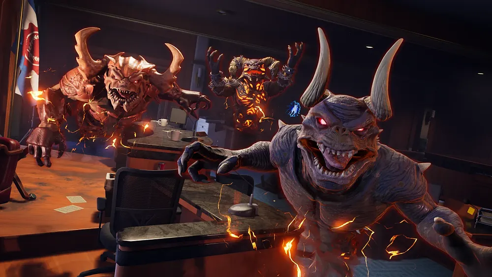 Screenshot from a game showing three of the same demonic looking ghost.
