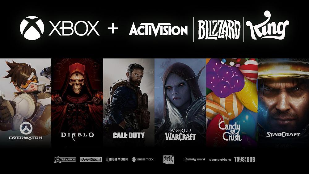 Art showing the potential acquisition of Activision Blizzard by Microsoft.
