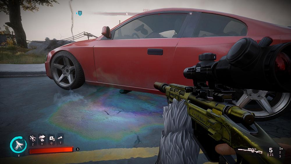 No shadows under a car and a dead NPC's foot is clipping through the bottom of the car.