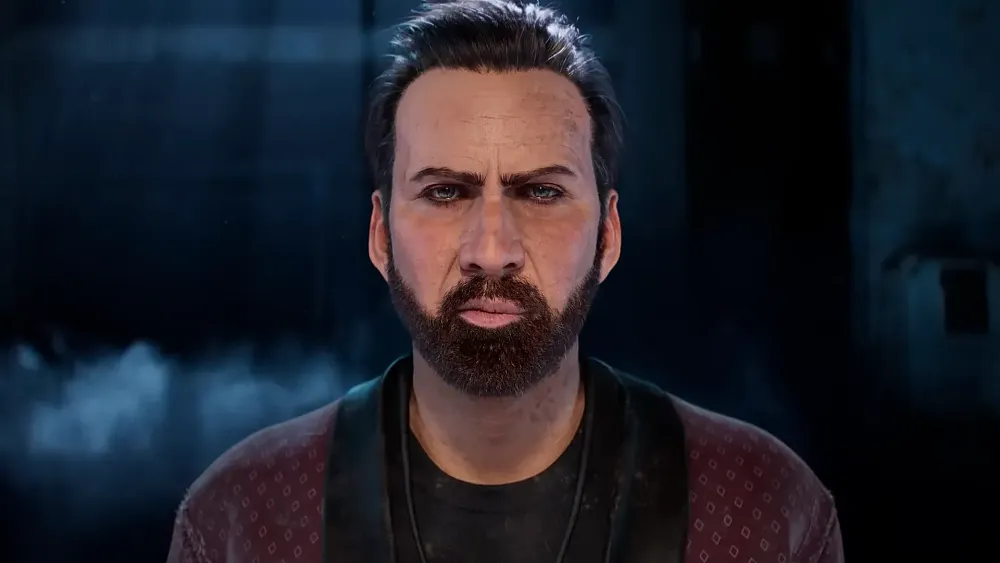 Digital version of actor Nicolas Cage staring at the camera showing what he will look like in his upcoming guest appearance in Dead by Daylight.