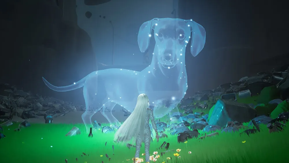 Screenshot from After Us showing a spirit of a dog.