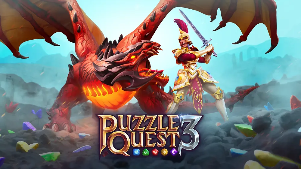 Key art visual for Puzzle Quest 3 featuring a big dragon.