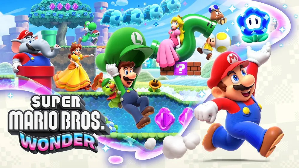 Key art visual for the upcoming 2D side-scrolling Super Mario Bros. Wonder.