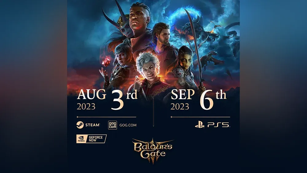 Image showing the change in release dates for Baldur's Gate 3 on PC and PS5.