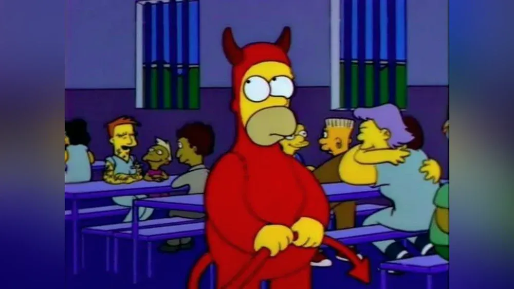 Homer Simpsons in a scene where he's dressed as the devil.