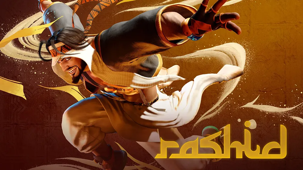 Key art for Rashid, a new male fighter coming to Street Fighter 6.
