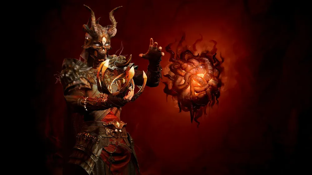 Image of a character showing cosmetics from Diablo 4 Season of the Malignant.
