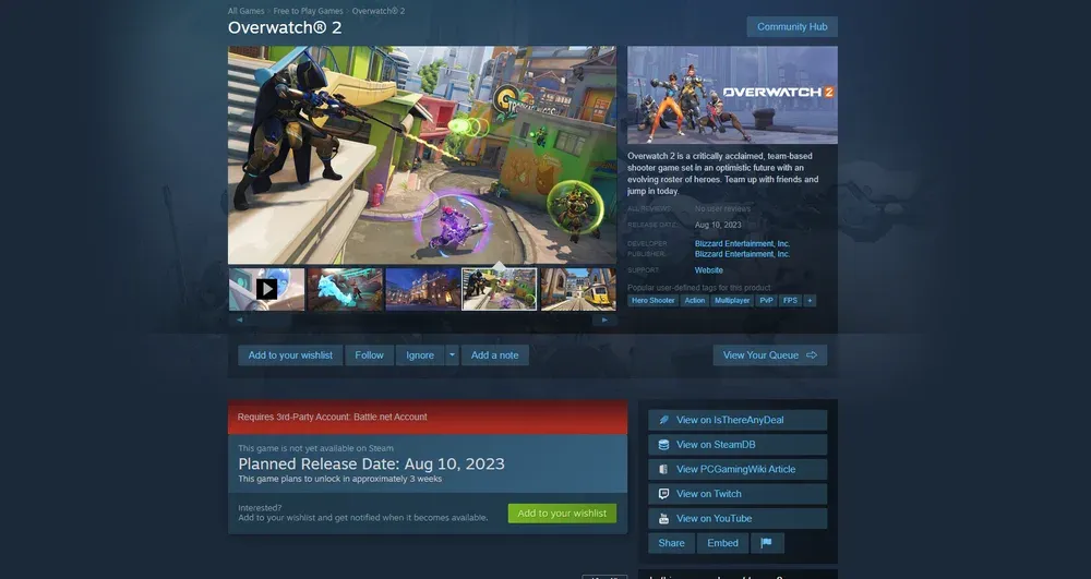 A screenshot of part of the Steam page for Overwatch 2.