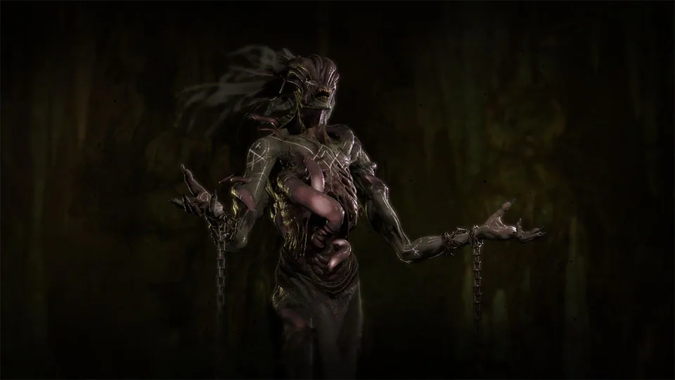A grotesque enemy character from Diablo 4.