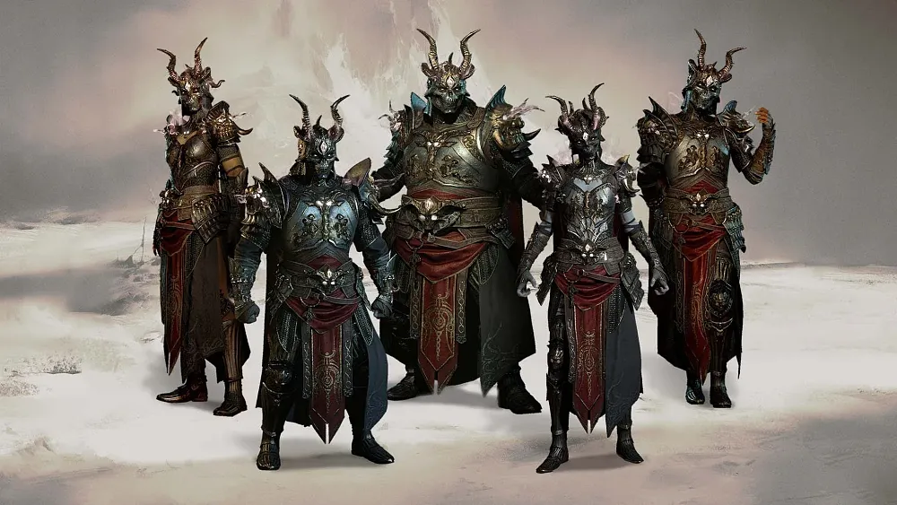 Images of various armor sets for Diablo 4 Season 1, Season of the Malignant.