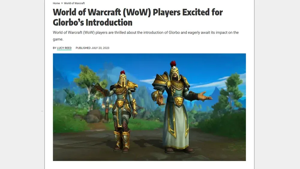 Image of an AI generated article written about a fake game mechanic in World of Warcraft.