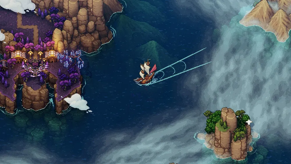 A ship at sea in a retro looking RPG.