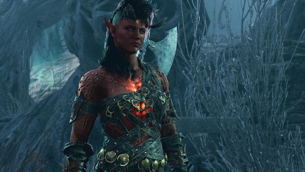 A demon-human with red skin and wearing armor.