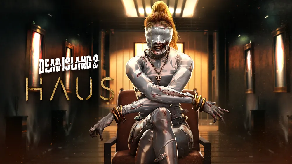Text: Dead Island 2 Haus. Image is of a masked upscale cult leader that is possibly a zombie.