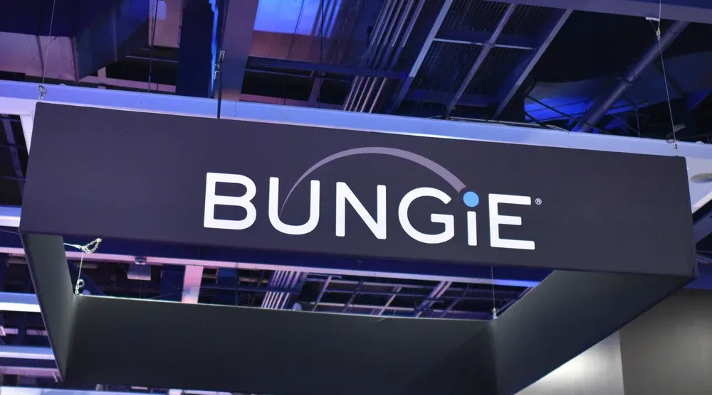 Photo of the word and logo for Bungie, the game development studio.