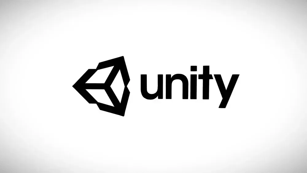 Logo for Unity featuring a 3D looking box and the word Unity.