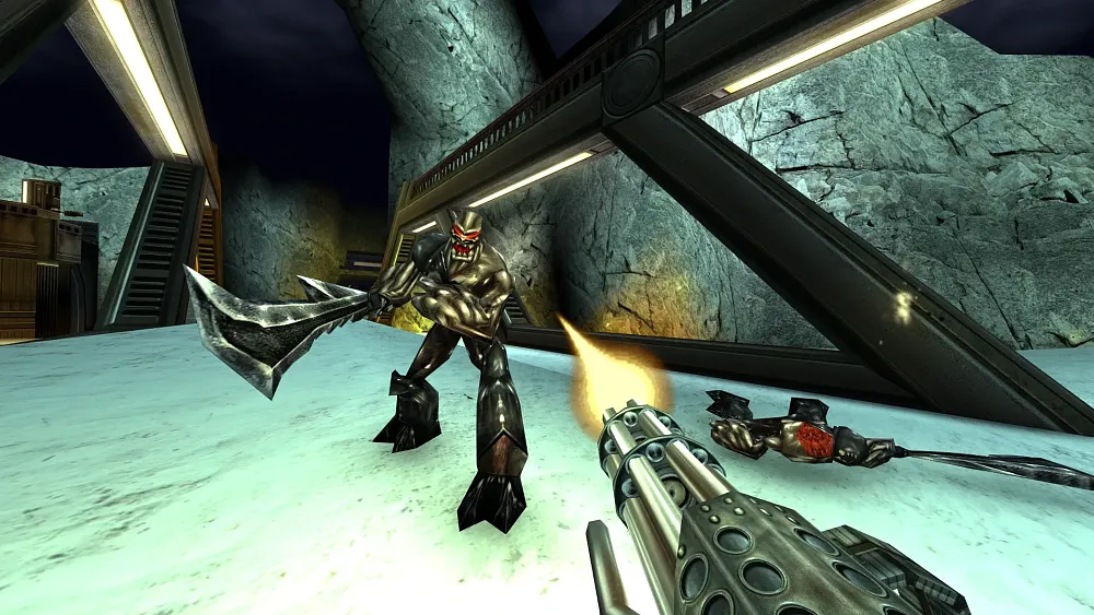 Screenshot of a player shooting at an enemy from Turok 3.