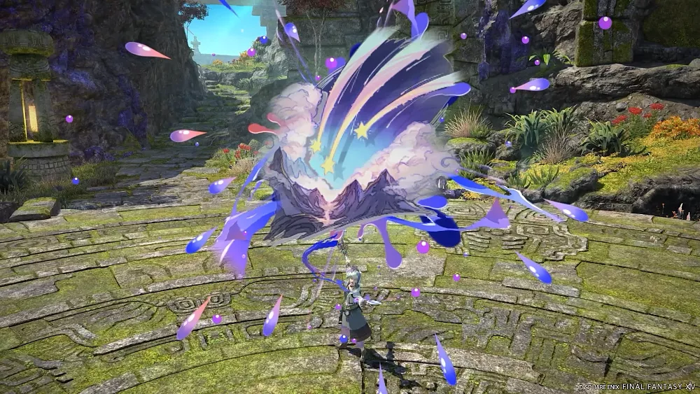 Screenshot of a new Final Fantasy 14 class that uses imagination and paint for their attacks.