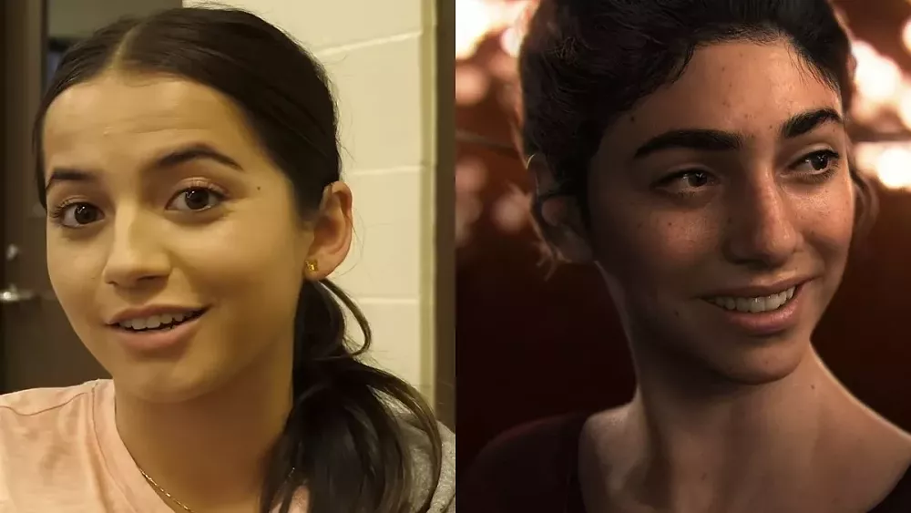 Isabela Merced alongside Dina, the character from The Last of Us.