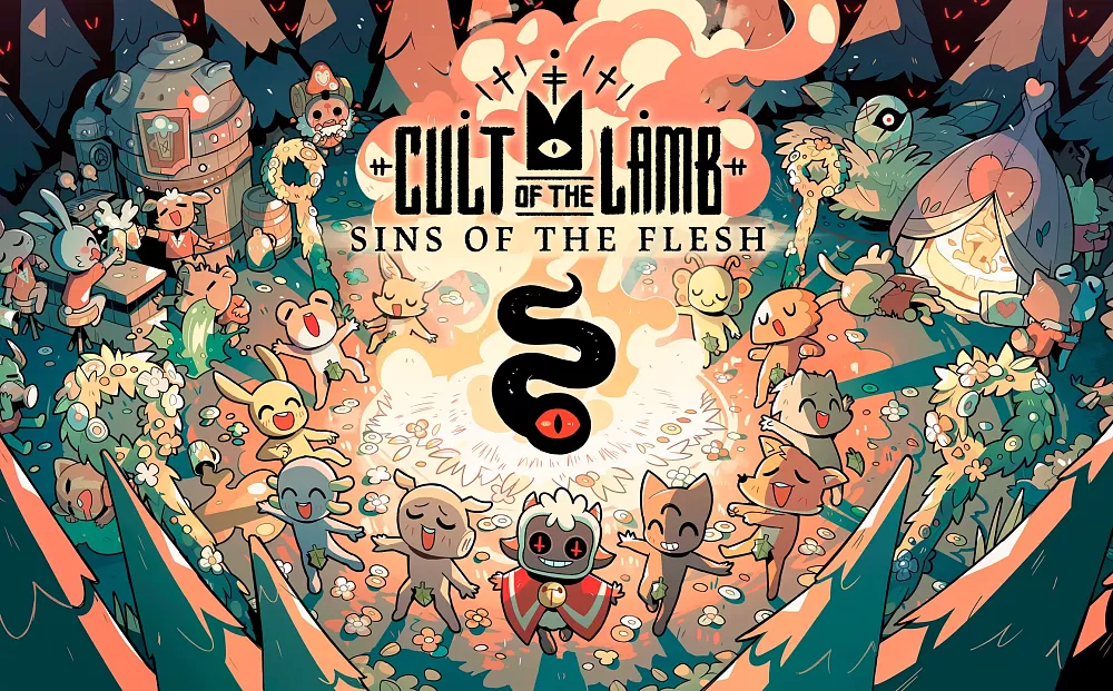 Key art for the new Sins of the Flesh update for Cult of the Lamb.
