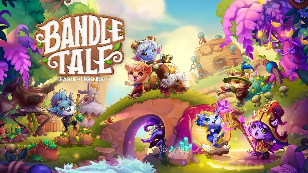 Key art showing a bunch of cutesy characters, some from League of Legends, in a colorful, stylized world.