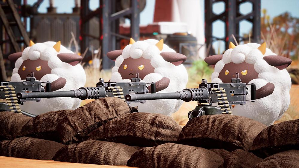 A trio of sheep-like creatures using emplaced machine guns.