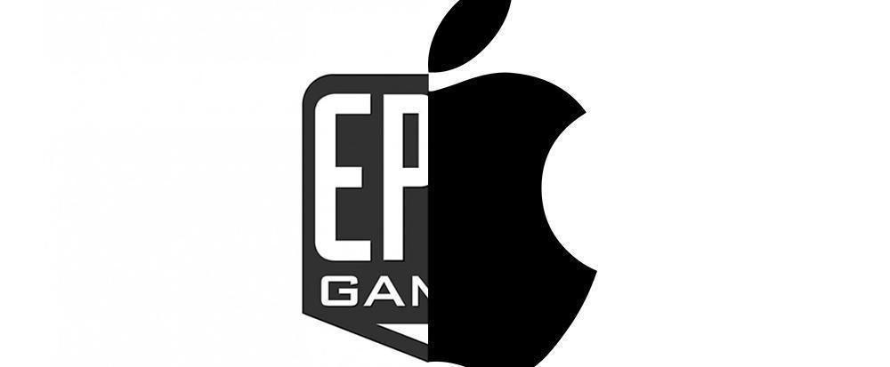 Half Epic Games logo and half Apple logo.