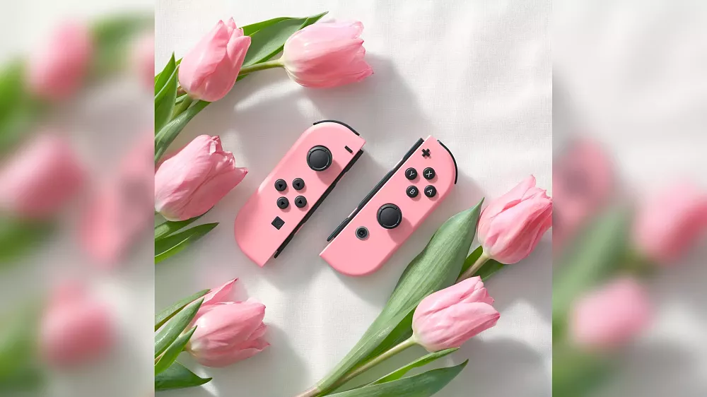 Photo of pastel pink colored Joy-Cons for the Nintendo Switch.