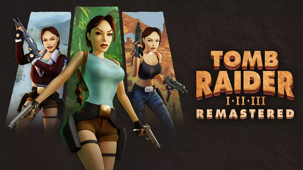 Art showing the titles and character art for the first three Tomb Raider games.