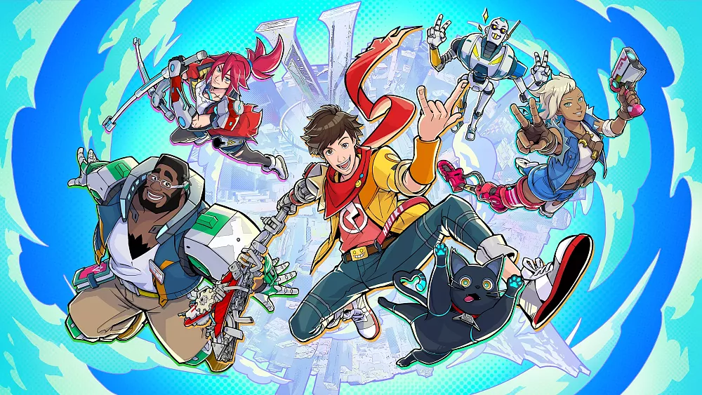 Keyart showing characters and the title for Hi-Fi Rush.
