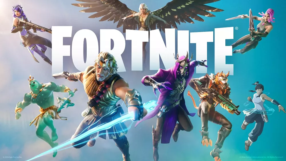 Art showing various Greek gods as they appear in Fortnite Chapter 5 Season 2.