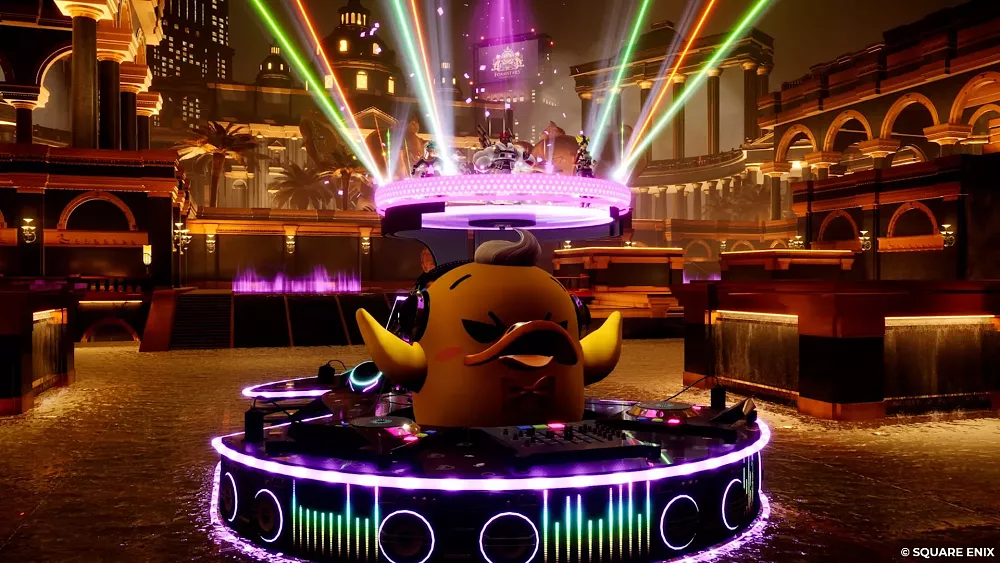 Image of a big rubber duck DJ'ing in a Foamstars arena.