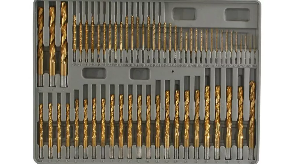 A photo of drill bits in a case.