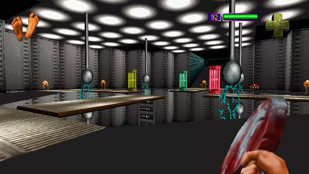 A screenshot from the remastered version of PO'ed, a FPS from the mid-90s.