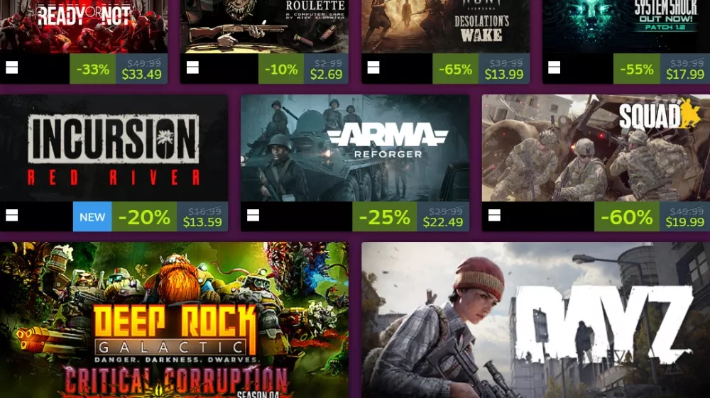 Various first-person shooter games on sale at the Steam FPS Fest.