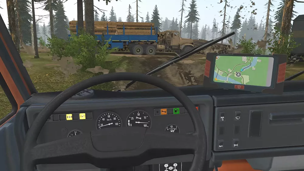 In cab view of an all terrain vehicle for MudRunner VR.