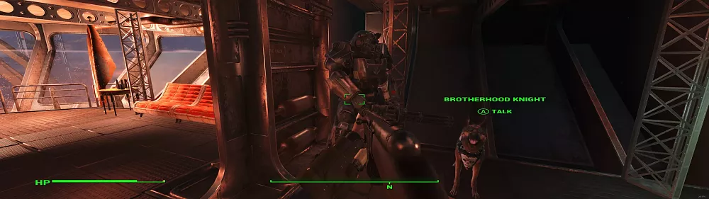 Image showing a badly stretched user interface in Fallout 4's new ultrawide resolution.